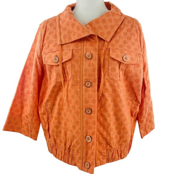 Laura Ashley Orange Polka Dot 3/4 Sleeve Cotton Colorful Zip Jacket Plus 14 - Picture 1 of 13
